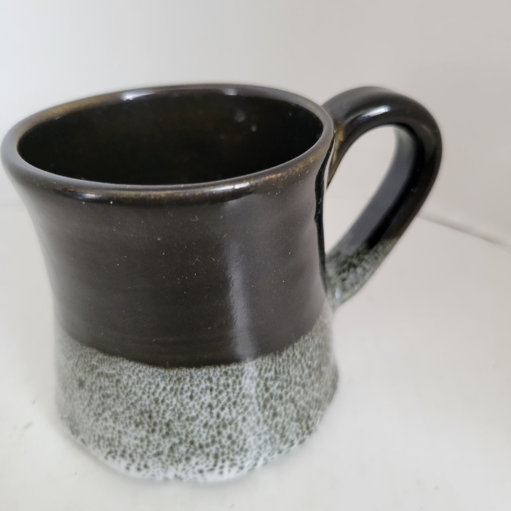 Art Pottery Black and Gray Drip Glaze Mug-Signed Sue Stone